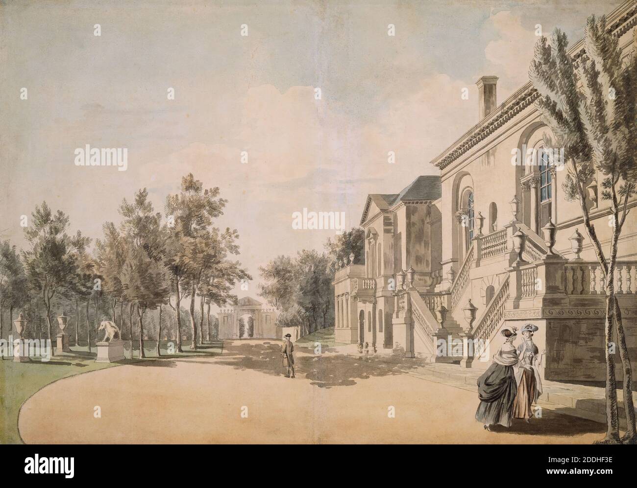 Chiswick House, 1766-1768 Paul Sandby, siglo 18, Watercolor, Inglaterra, Jardín, Londres, Arquitectura, Palladian Foto de stock