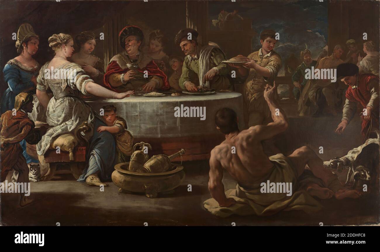Dives and Lazarus, 1680 por Luca Giordano, Pintura al Óleo, Barroco, Religión, Cristiano, Biblia Foto de stock