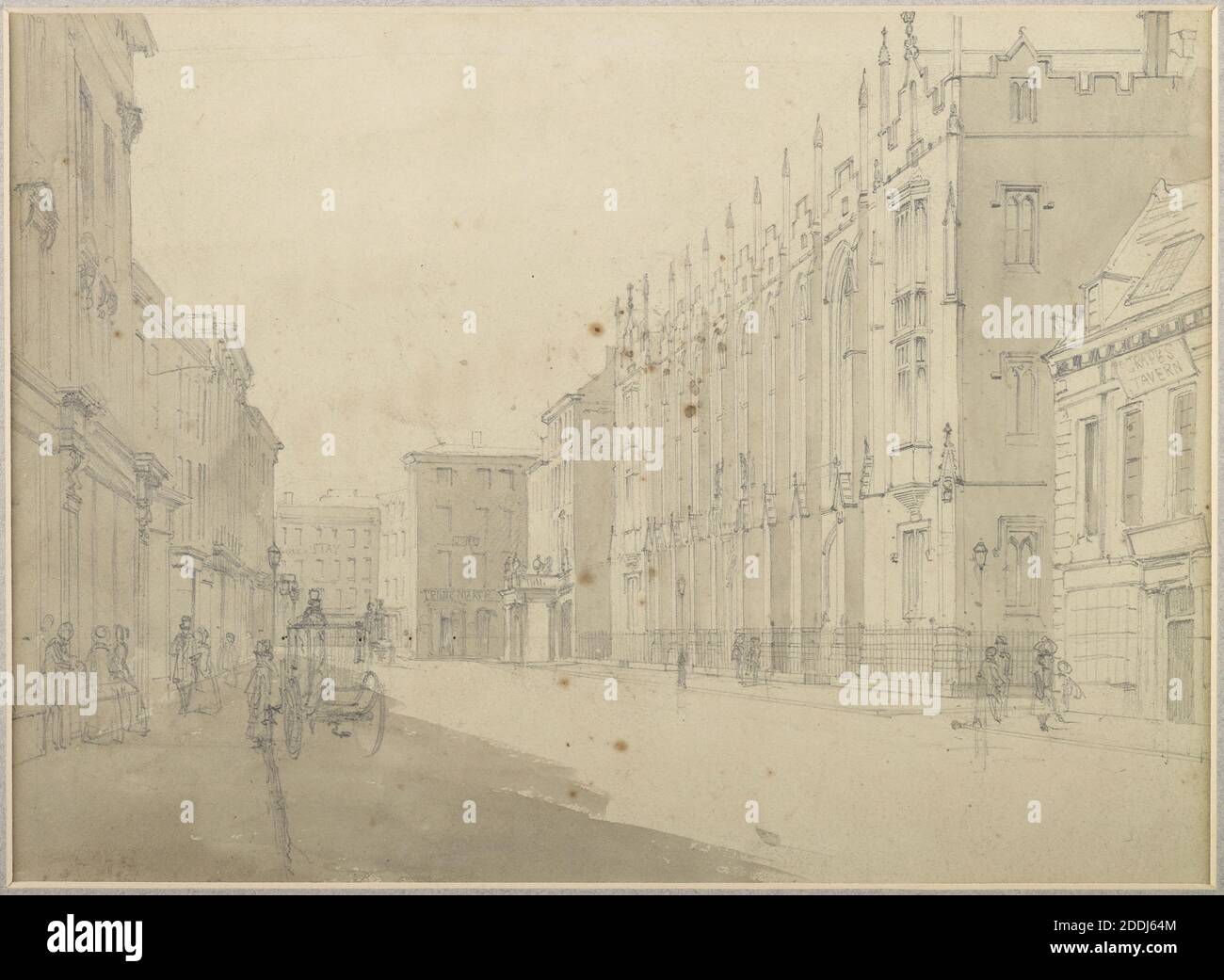 Vista topográfica de Birmingham, dibujo lápiz y lavado Escuela