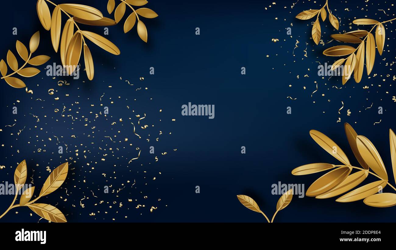 Hojas de laurel de oro y polvo, banner vacío para texto Imagen Vector de  stock - Alamy