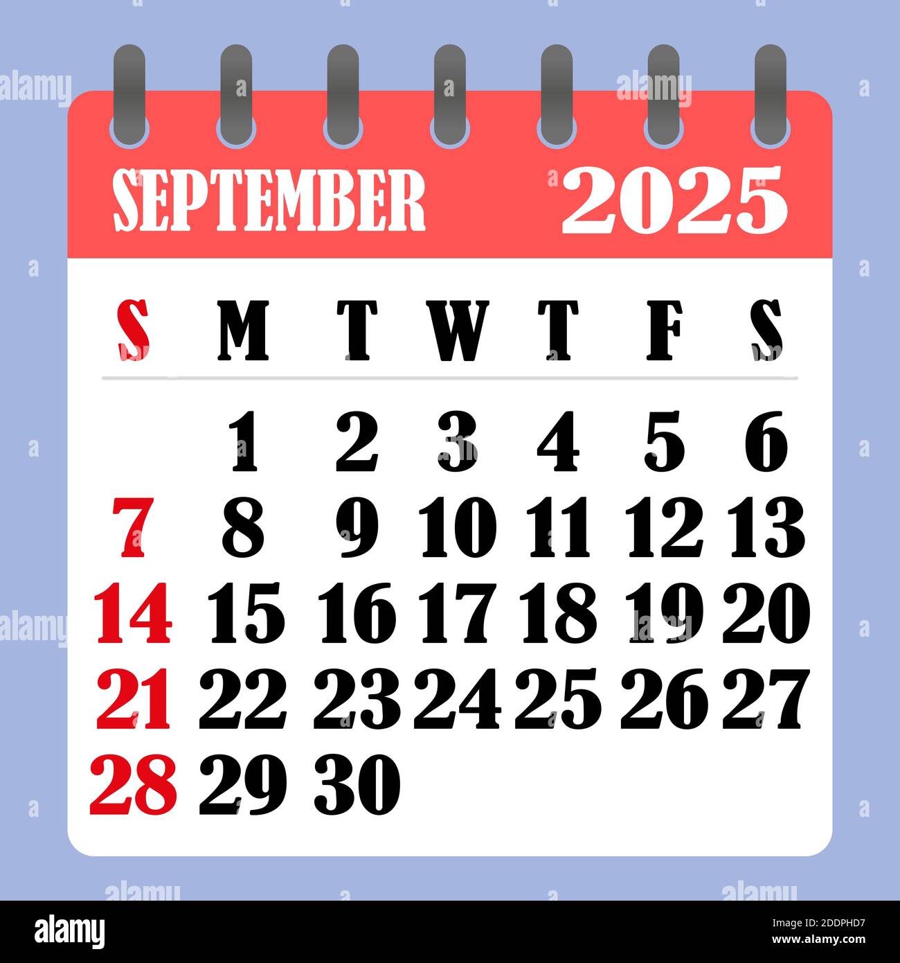 Calendario de cartas para septiembre de 2025. La semana comienza el
