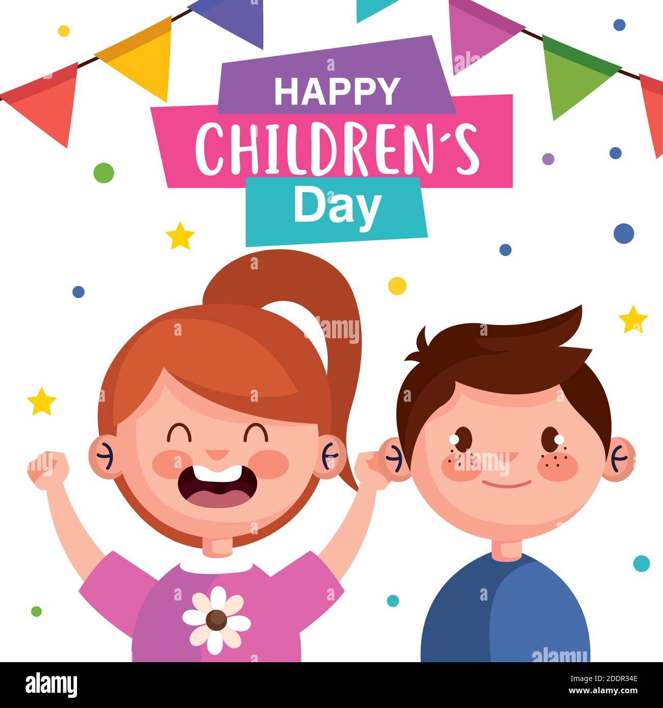 Feliz día de los niños con niño y niña dibujos animados vector diseño  Imagen Vector de stock - Alamy