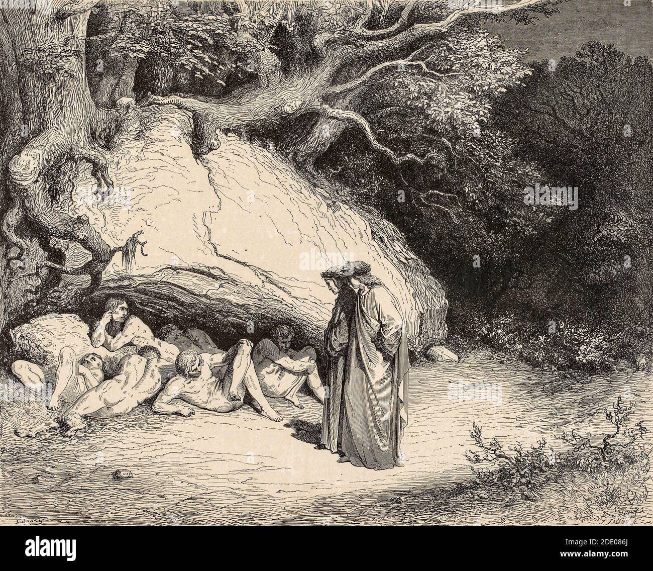 Dante Divina Commedia - Infierno - Dante se encuentra con las almas De los no bautizados - ilustración de Gustave Dorè Foto de stock