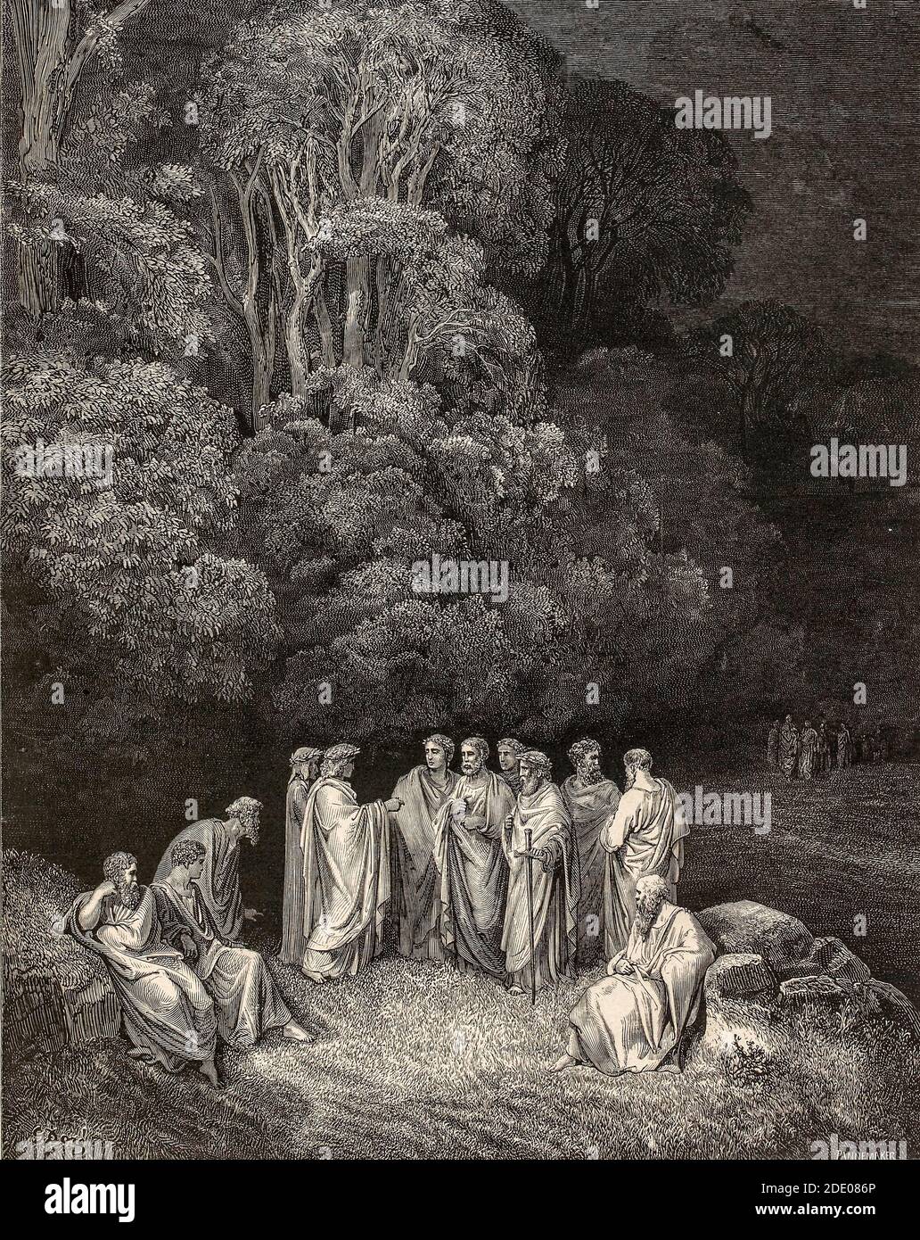 Dante Divina Commedia - Infierno - Dante se encuentra con lo grande Poetas antiguos - ilustración de Gustave Dorè Foto de stock