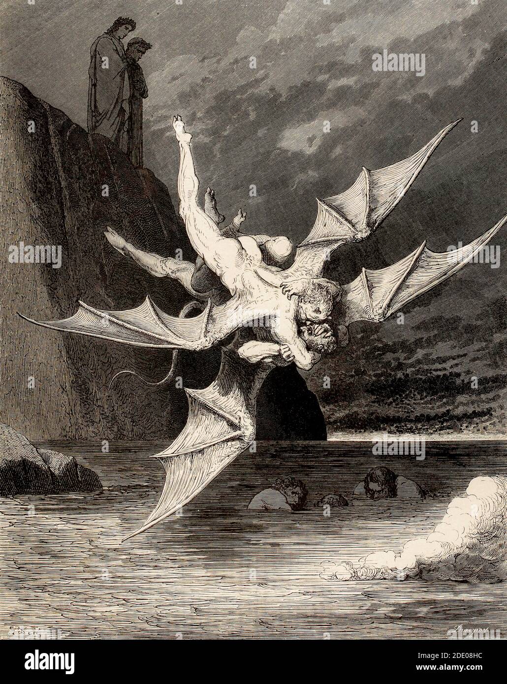 Dante Divina Commedia - Infierno - XXII Canto - scuffle De los demonios - VIII Círculo - ilustración de Gustave Doré Foto de stock