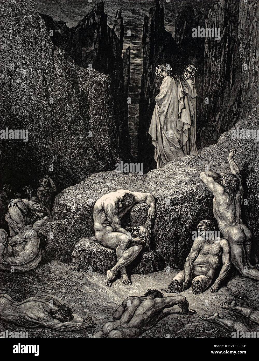 Dante Divina Commedia - Infierno - XXIX Canto - Virgil Reproches Dante -VIII Círculo - ilustración de Gustave Dorè Foto de stock