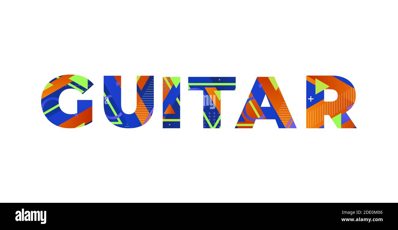 El concepto de LA guitarra de la palabra escrito en formas retro coloridas  y colores de ilustración Fotografía de stock - Alamy