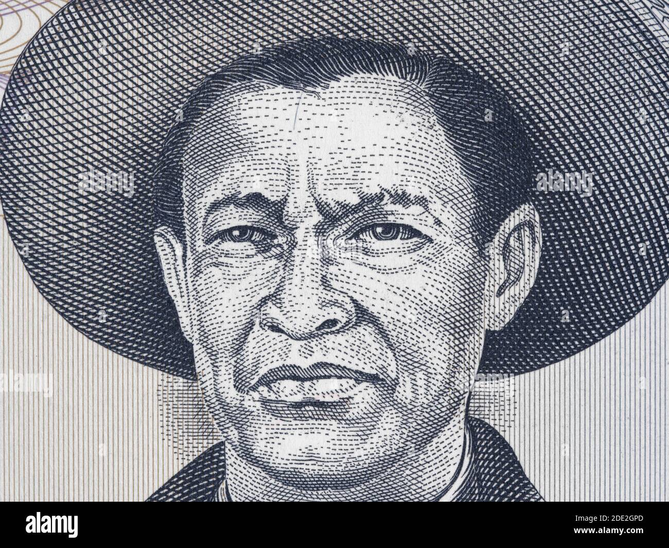 Retrato del General Augusto César Sandino sobre Nicaragua 1000 cordobas (1987) billete de primer plano, revolucionario y líder nicaragüense, héroe nacional de Nicar Foto de stock