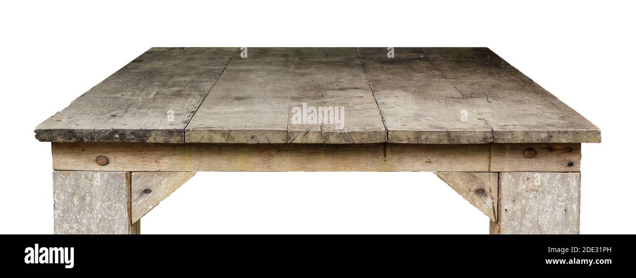 vaciar la vieja mesa de madera aislada sobre fondo blanco Fotografía de  stock - Alamy