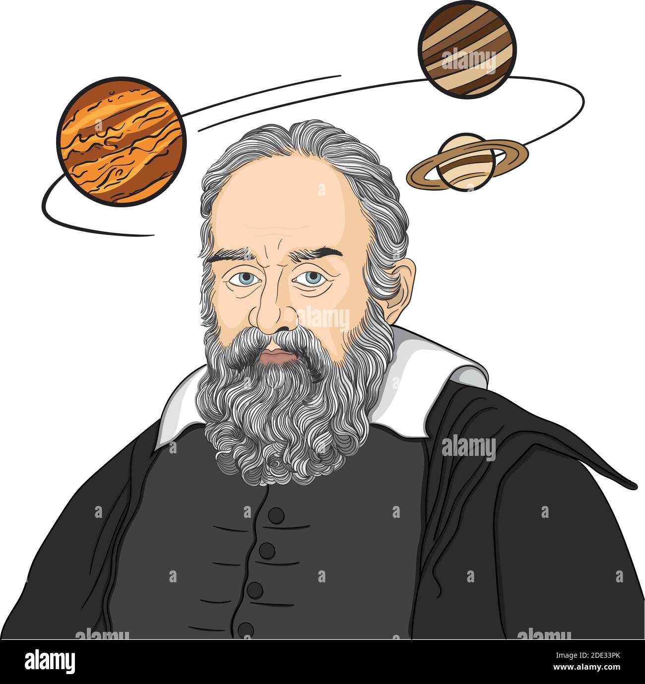 Galileo di Vincenzo Bonaiuti de' Galilei fue un astrónomo, físico e ingeniero italiano, a veces descrito como un polemato, de Pisa. Ilustración del Vector