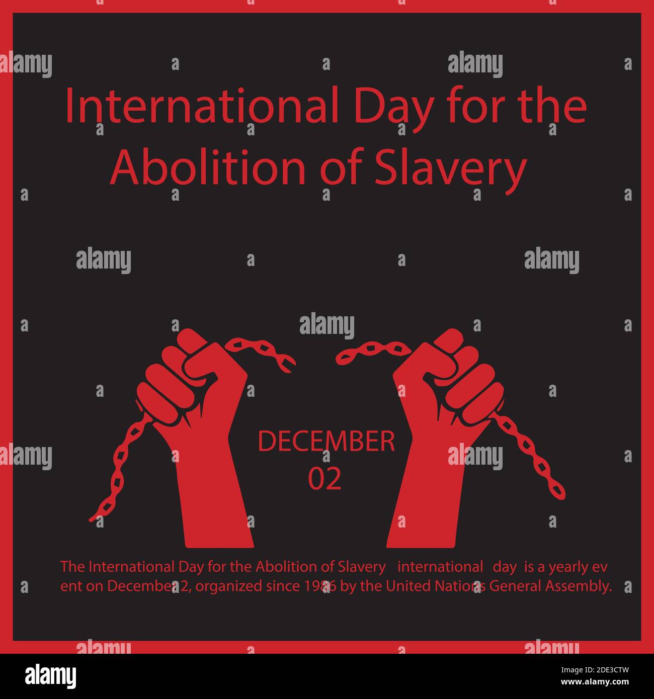 El día Internacional de la abolición de la Esclavitud es un evento anual el 2 de diciembre, organizado desde 1986 por el Gener de las Naciones Unidas Ilustración del Vector
