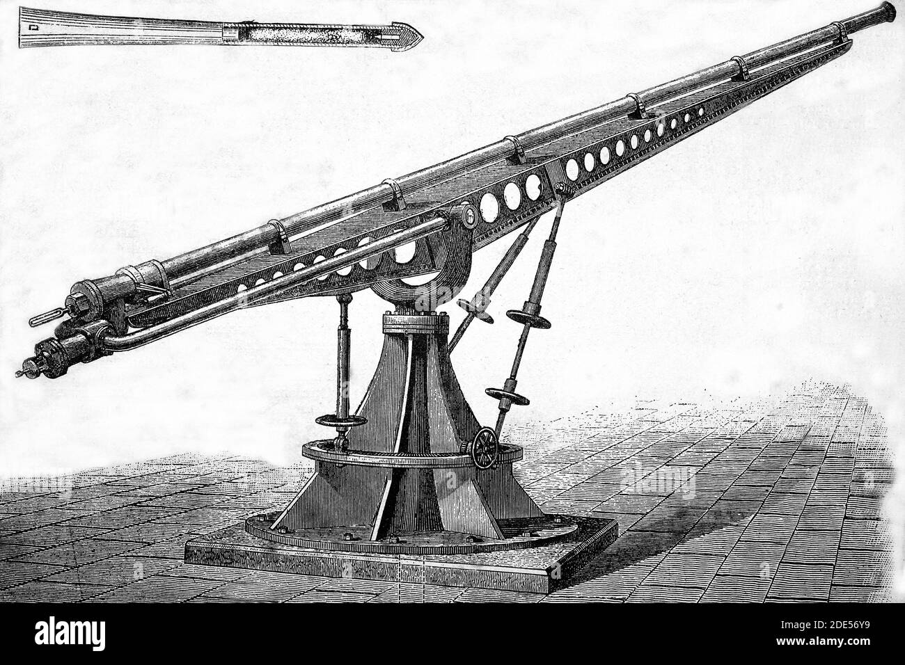 Cannon para disparar palos de dinamita probados en Fort Hamilton, cerca de Nueva York. Ilustración antigua. 1884. Foto de stock