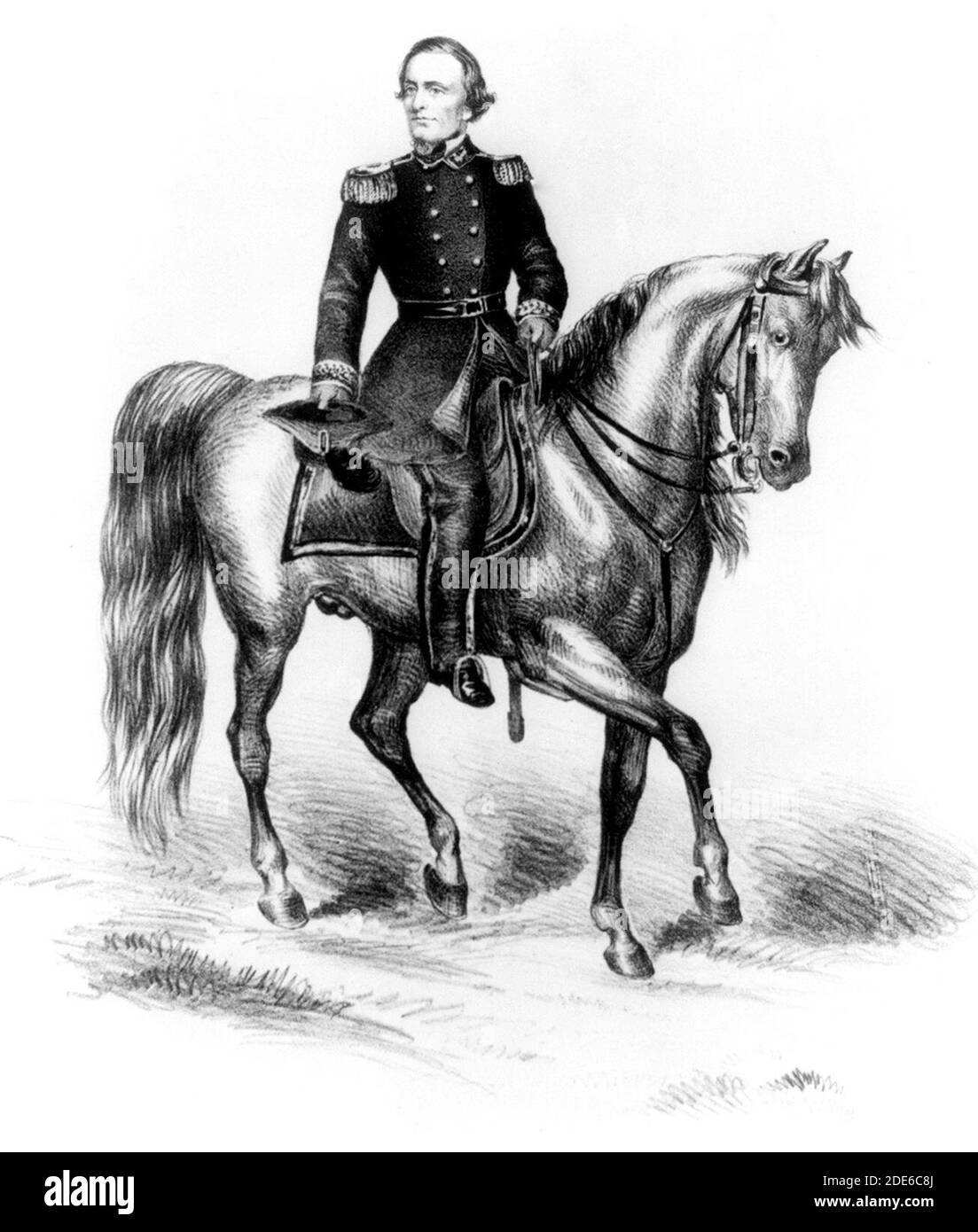 El presidente Jefferson Davis. Llegando en el campo de batalla en toros's Run, [entre 1861 y 1865. Foto de stock