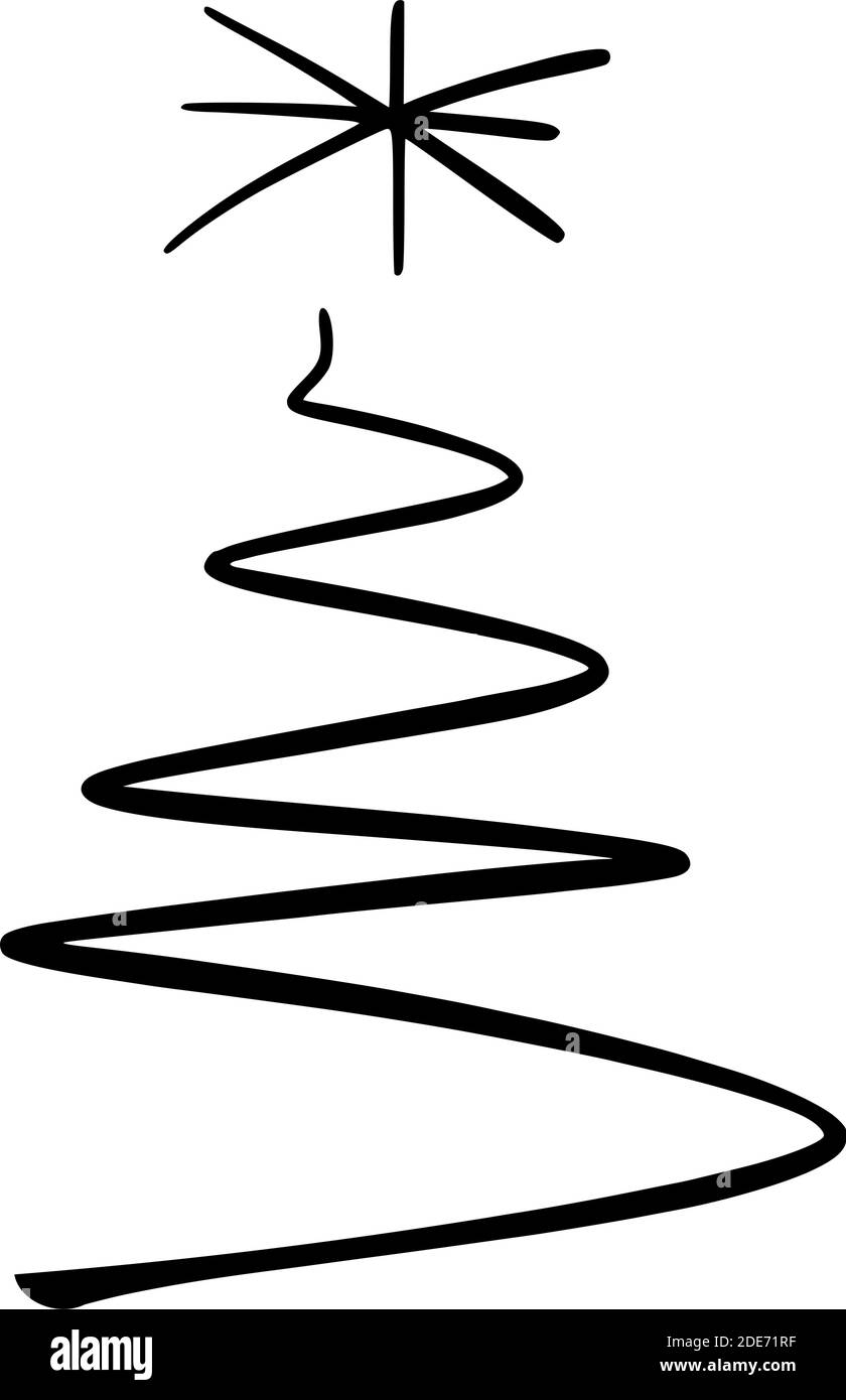 Simple árbol de Navidad dibujo a mano. Ilustración de vector negro sobre  fondo blanco Imagen Vector de stock - Alamy