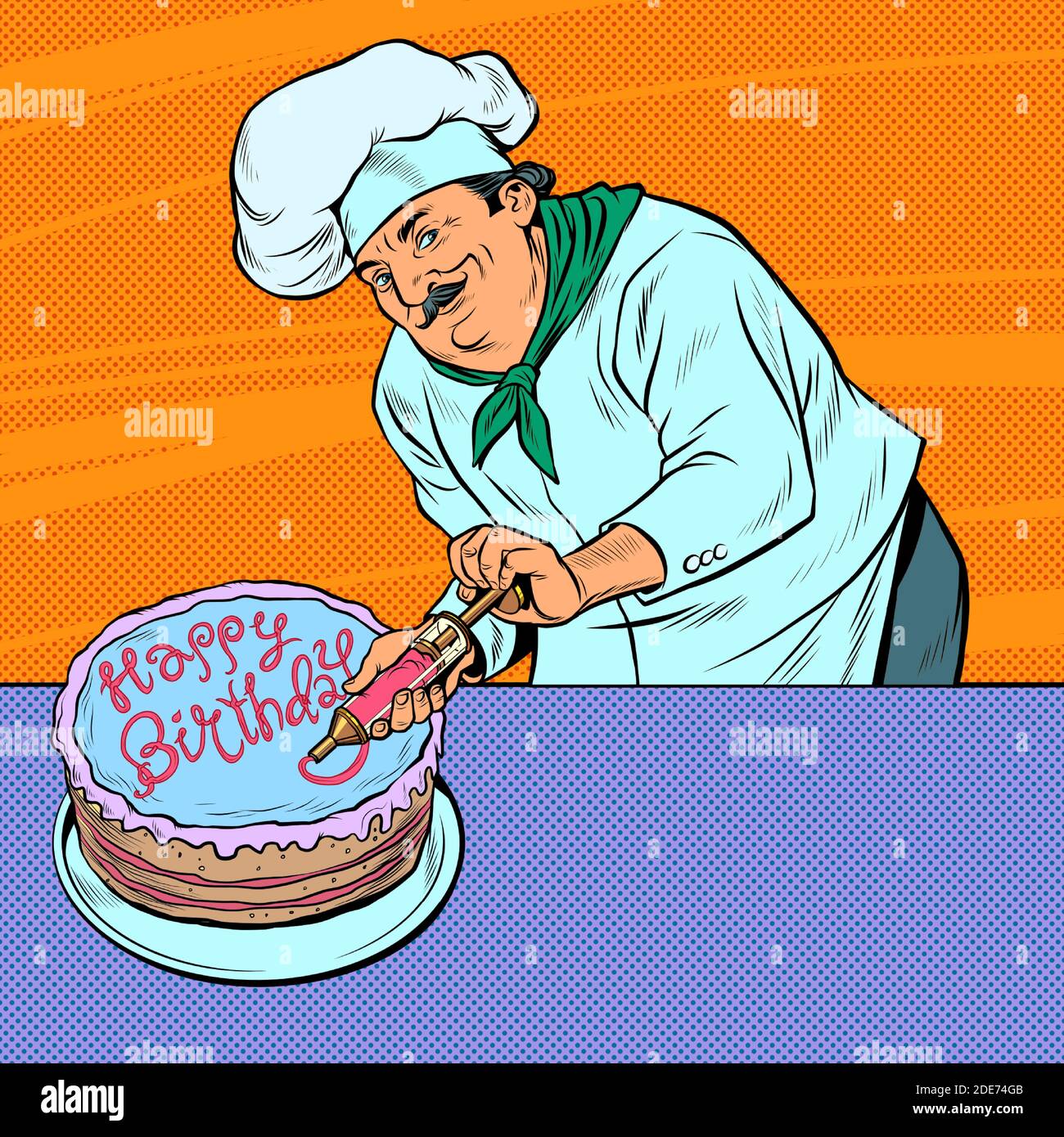 Feliz cumpleaños Pastelería chef hombre con pastel Imagen Vector de stock -  Alamy