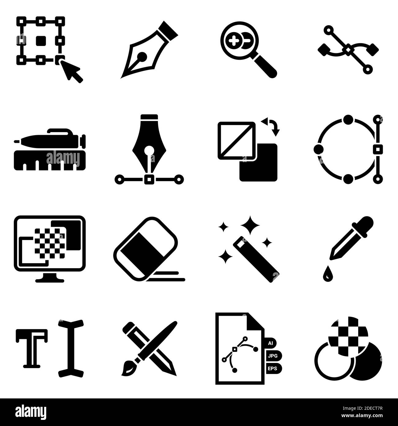 Conjunto de iconos sencillos sobre un tema Diseño gráfico, dibujo,  herramientas, vector, conjunto. Fondo blanco Imagen Vector de stock - Alamy