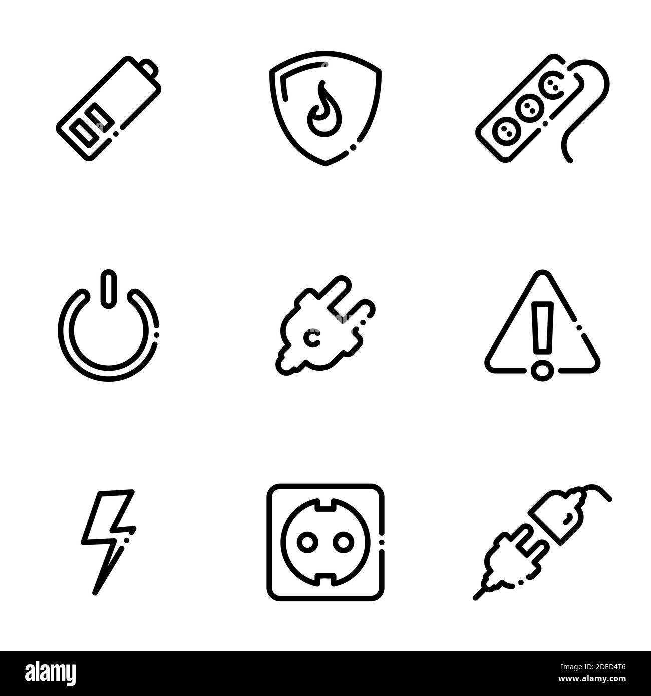 Conjunto de iconos negros aislados sobre fondo blanco, sobre el tema toma de corriente Ilustración del Vector