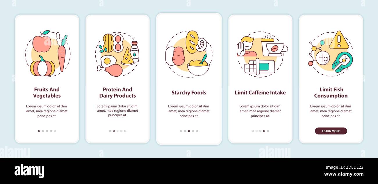 Dieta saludable para la lactancia materna en la pantalla de la página de la  aplicación móvil con conceptos Imagen Vector de stock - Alamy