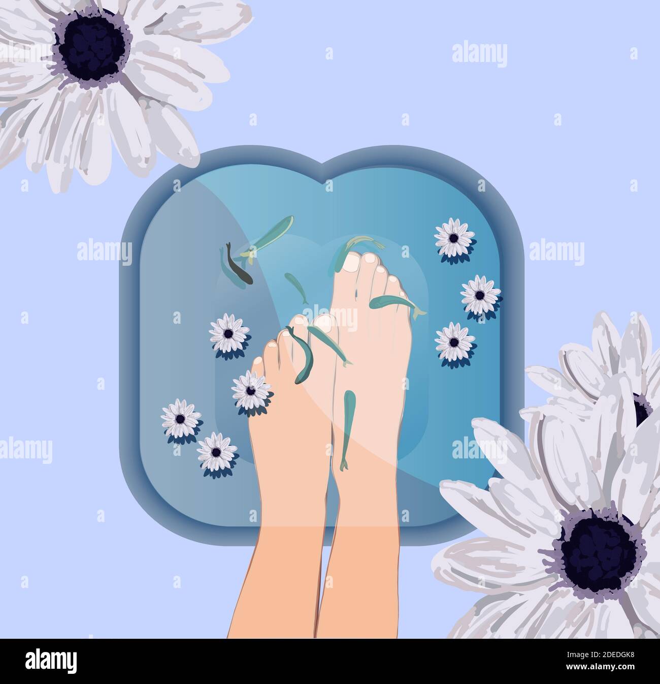 Pedicura de dibujos animados sobre un fondo suave. Ilustración con