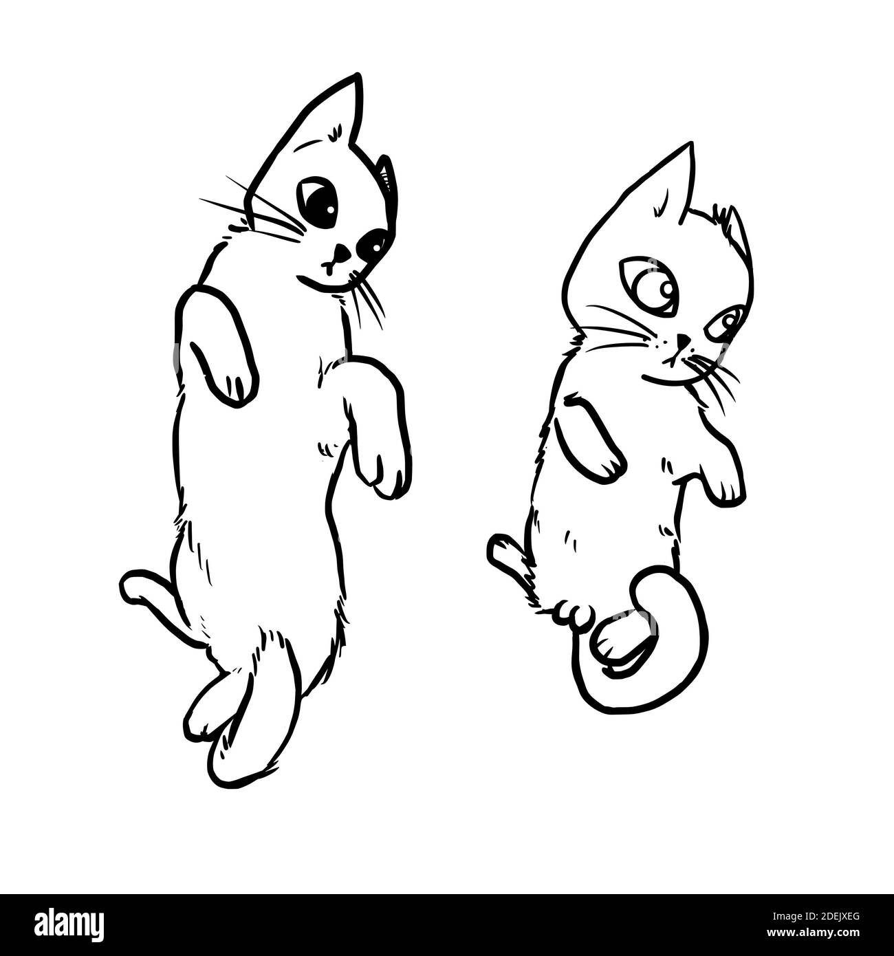 Un dibujo de línea de un gato tumbado en el suelo con comodidad.  Ilustración de estilo de dibujos animados Fotografía de stock - Alamy