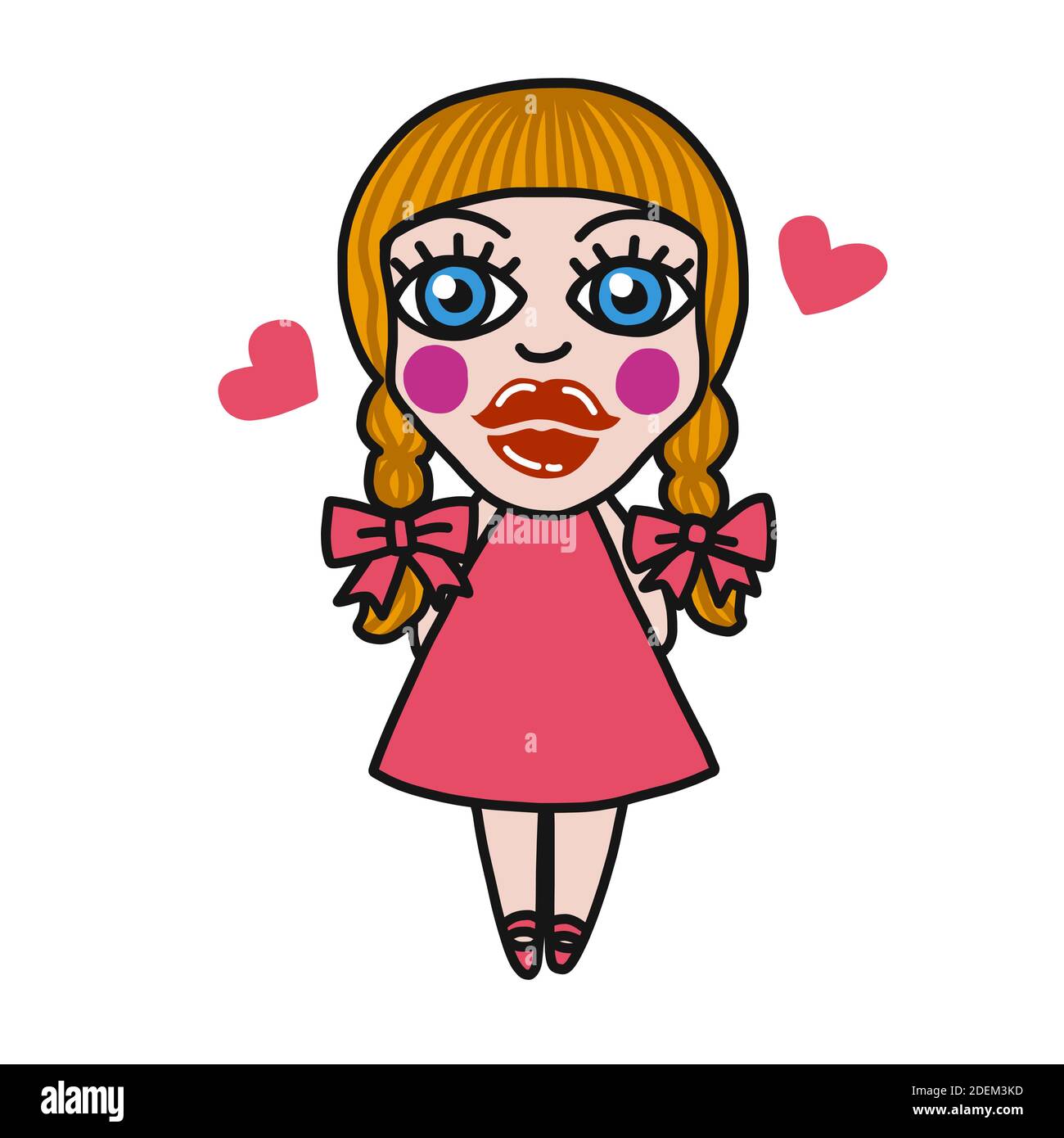 Muñeca linda chica con ojos grandes y el vector de dibujos animados de  labios ilustración Imagen Vector de stock - Alamy