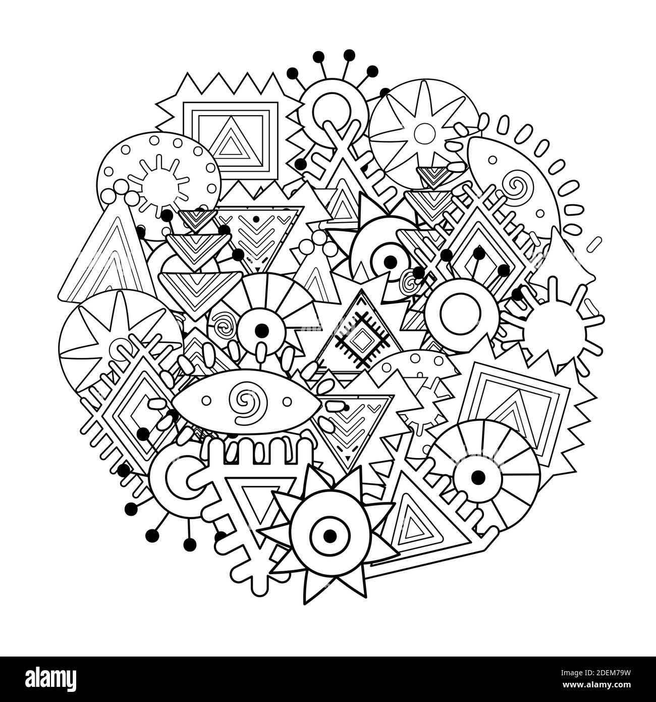 Página para colorear mandala abstracta en blanco y negro. Estampado en forma de círculo para libro de colores Ilustración del Vector