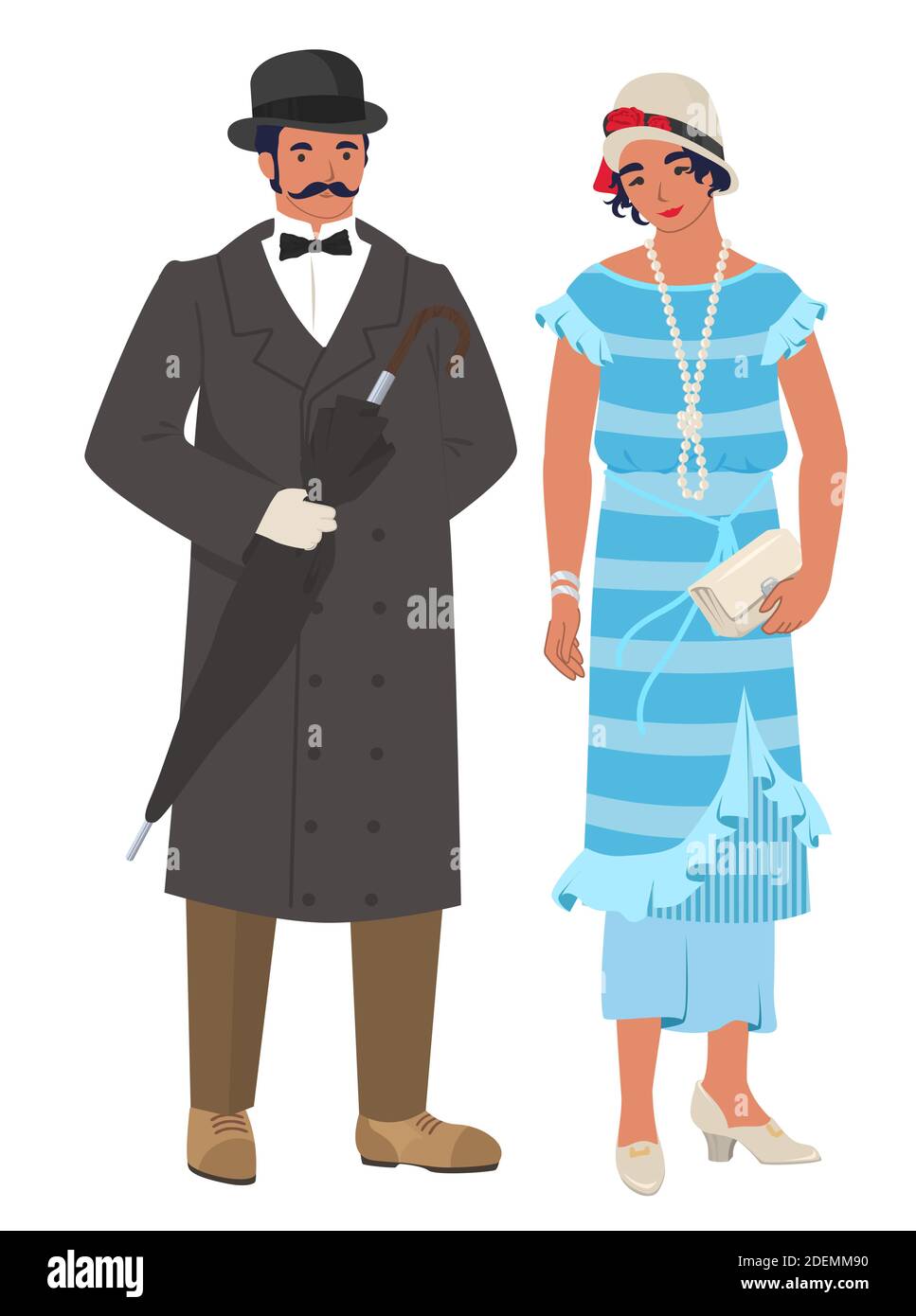 Pareja victoriana dama y plano vector ilustración. Inglés hombre y mujer con ropa vintage Imagen Vector de stock - Alamy