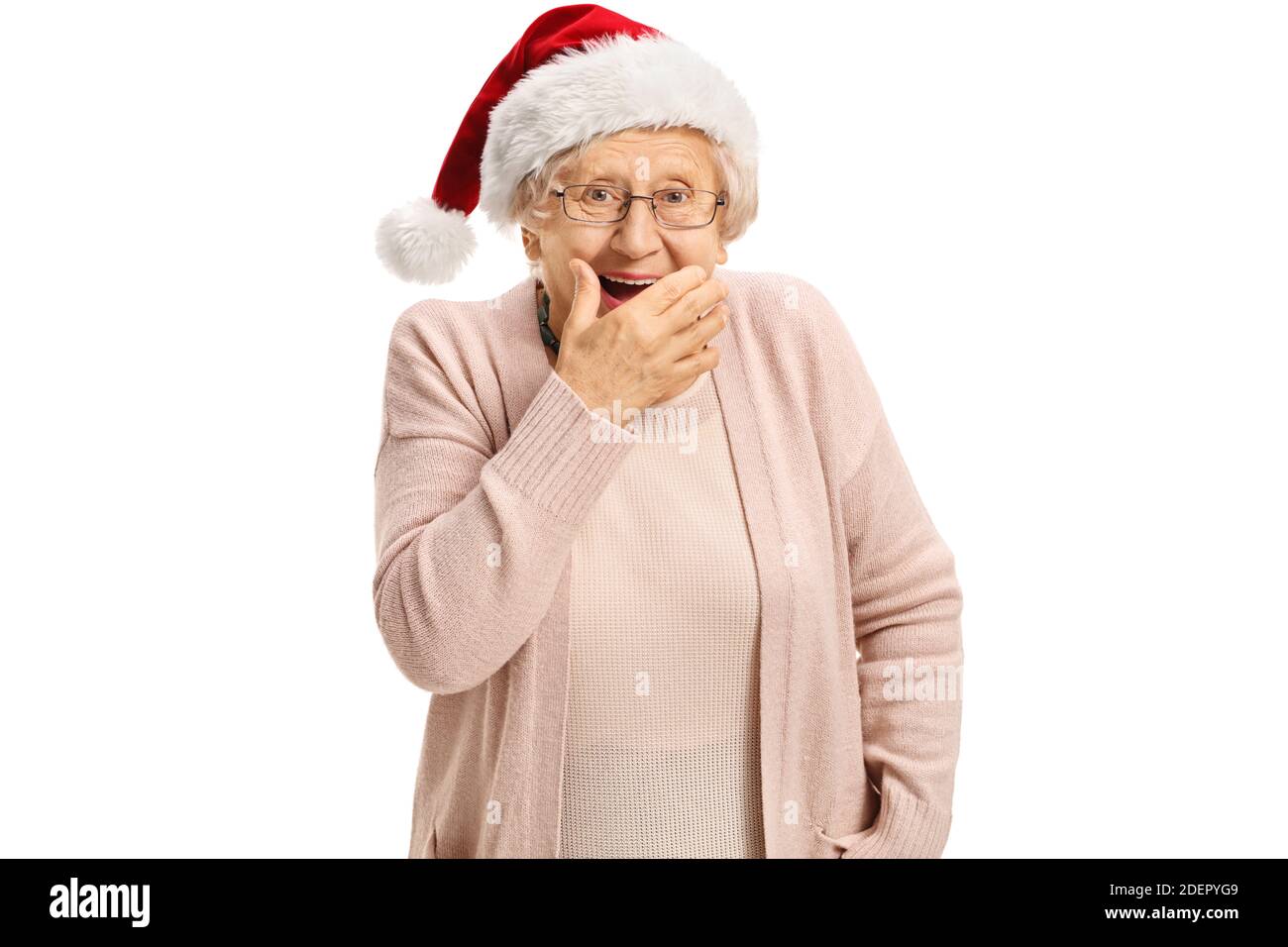 Sorpresa inesperada. papá noel con barba blanca. Hombre en sombrero de  santa prepara regalo de Navidad. La mañana antes de Navidad. Disfrute de  las vacaciones de invierno. Entrega regalos de año nuevo.