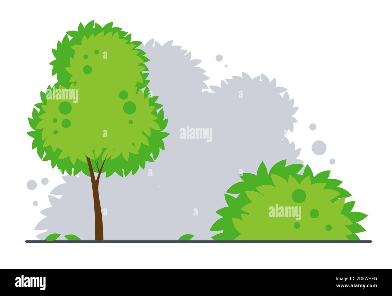 Paisaje con árboles y arbustos. Parque o el fondo del bosque. Ilustración  de dibujos animados vectoriales planos Imagen Vector de stock - Alamy