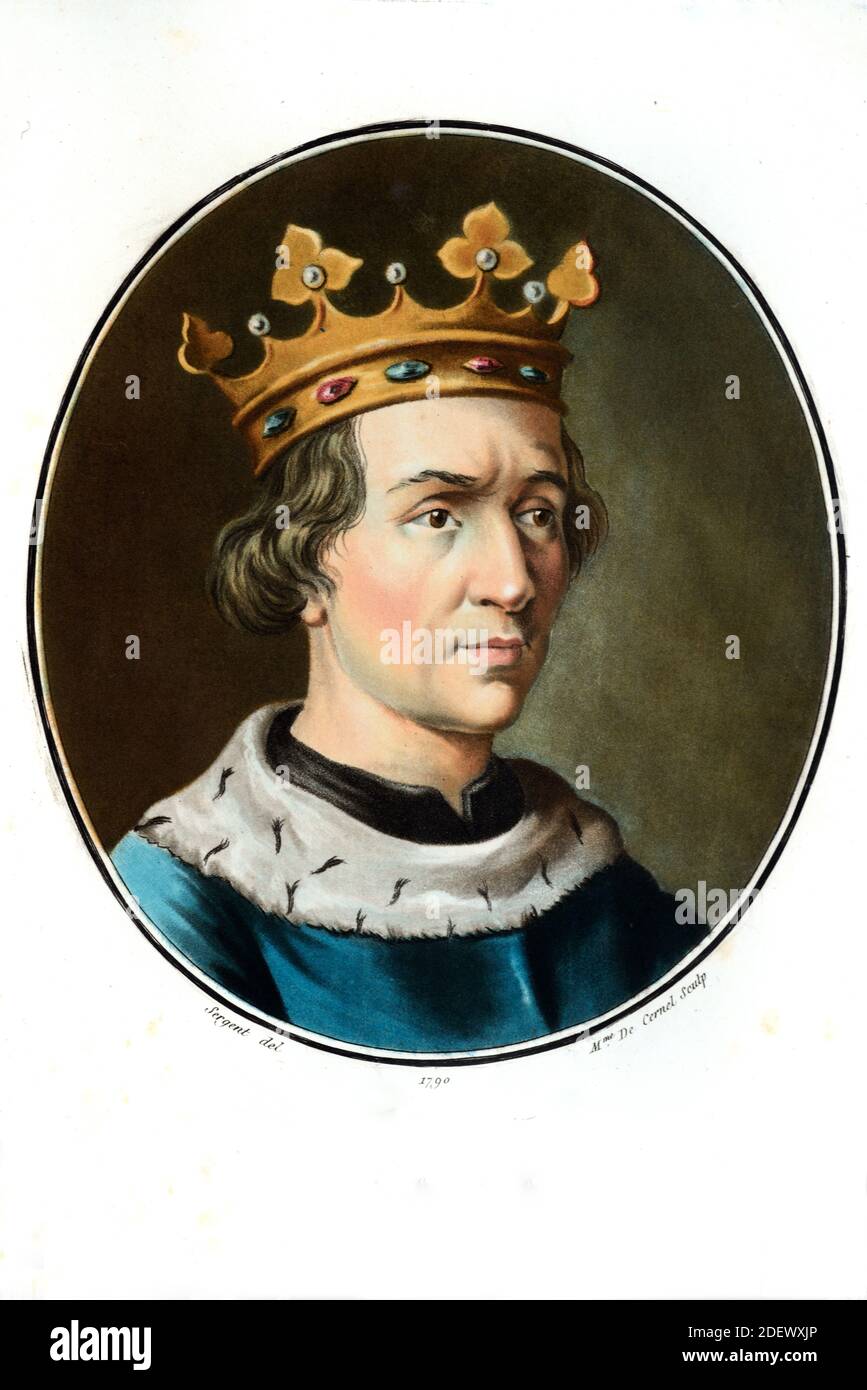 Retrato del rey Luis VIII, conocido como el León (1187-1226) Rey de Francia (Engr 1790) (Sergente) Grabado o Ilustración Foto de stock