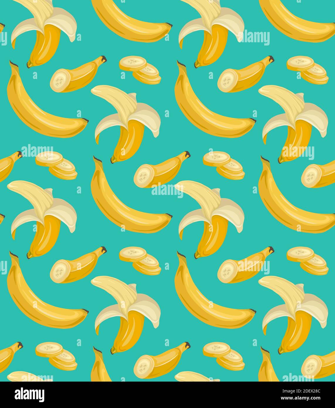 Dibujos animados sin costuras con varios plátanos jugosos sobre fondo  turquesa. Frutas tropicales de moda. Vector patrón para telas, fondos de  pantalla y su c Imagen Vector de stock - Alamy