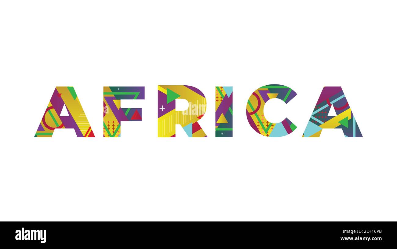 La palabra ÁFRICA concepto escrito en formas retro coloridas y colores