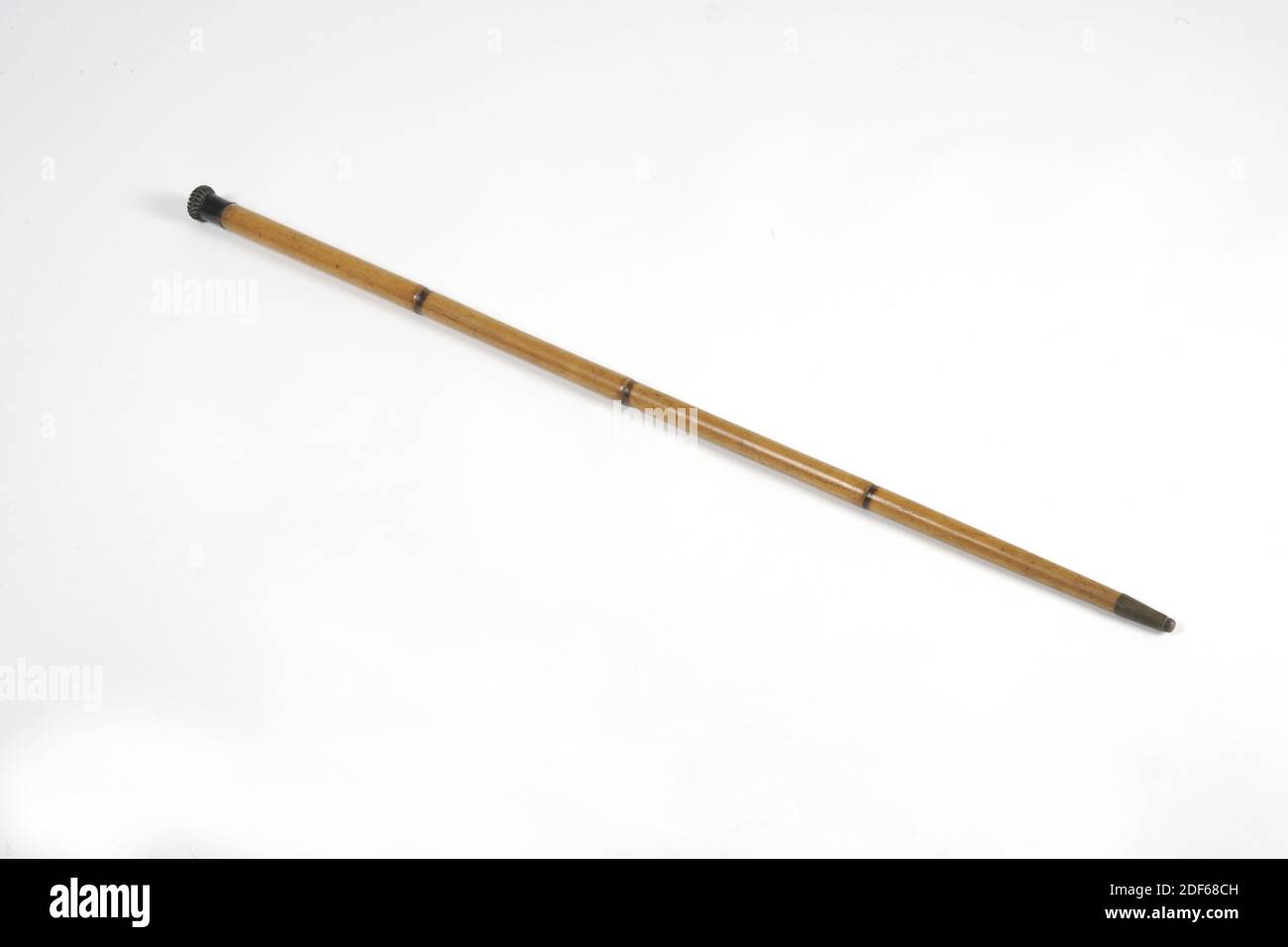 Bastón de caminar, Anónimo, c. 1800, madre de perla, plástico, metal,  bambú, General: 90.7 x 3,1cm (907 x 31mm), bastón de bambú con un pomo de  plástico negro. El botón es esférico