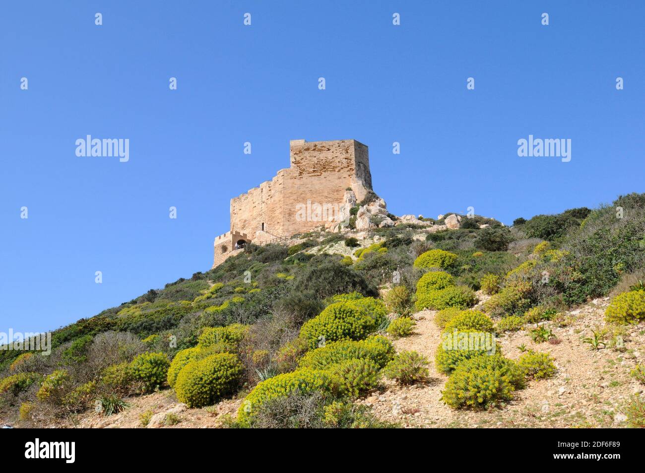 Parque Nacional Archipiélago Cabrera, castillo. Mallorca, Islas Baleares, España. Foto de stock