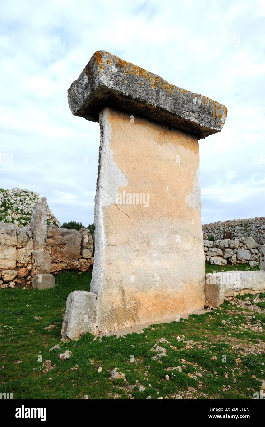 Trepuco, taula y talaiot (edad talaiótica). Maó o Mahón, Reserva de la Biosfera de Menorca, Islas Baleares, España. Foto de stock