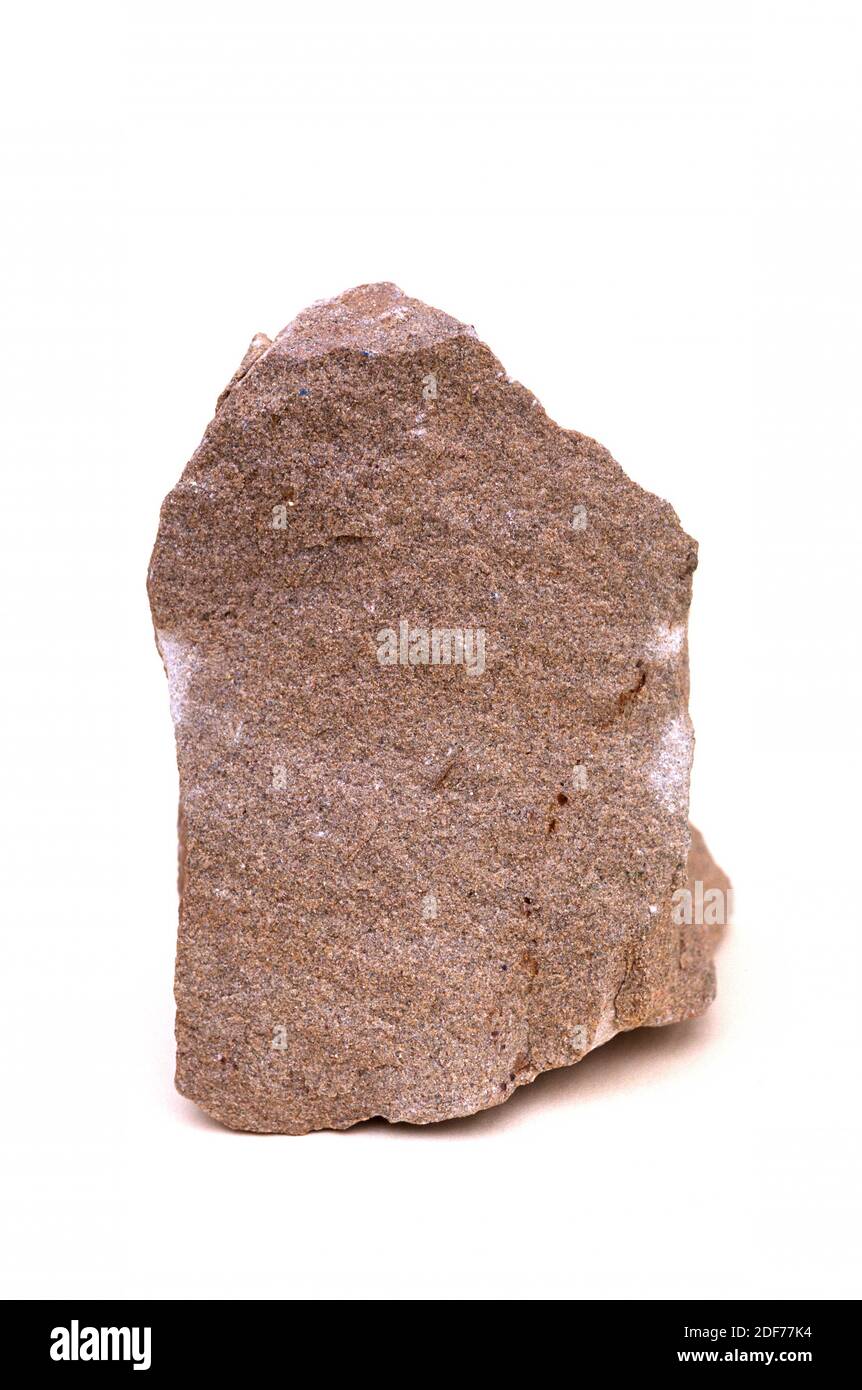 La arenisca es una roca sedimentaria y espesa rica en cuarzo. Muestra. Foto de stock
