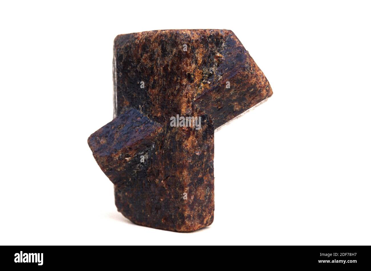 La estaurolita es un mineral de silicato de hierro aluminio. Presentación en forma de cruz. Foto de stock