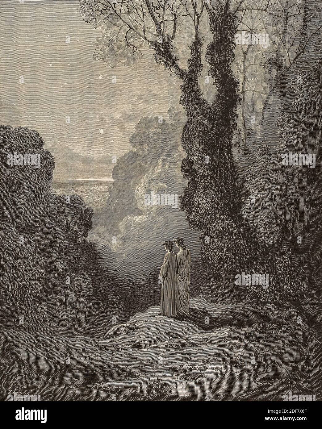 Dante - Divina Commedia - Purgatorio - Ilustración de Gustave Dorè - Canto I - Dante y Virgilio Foto de stock