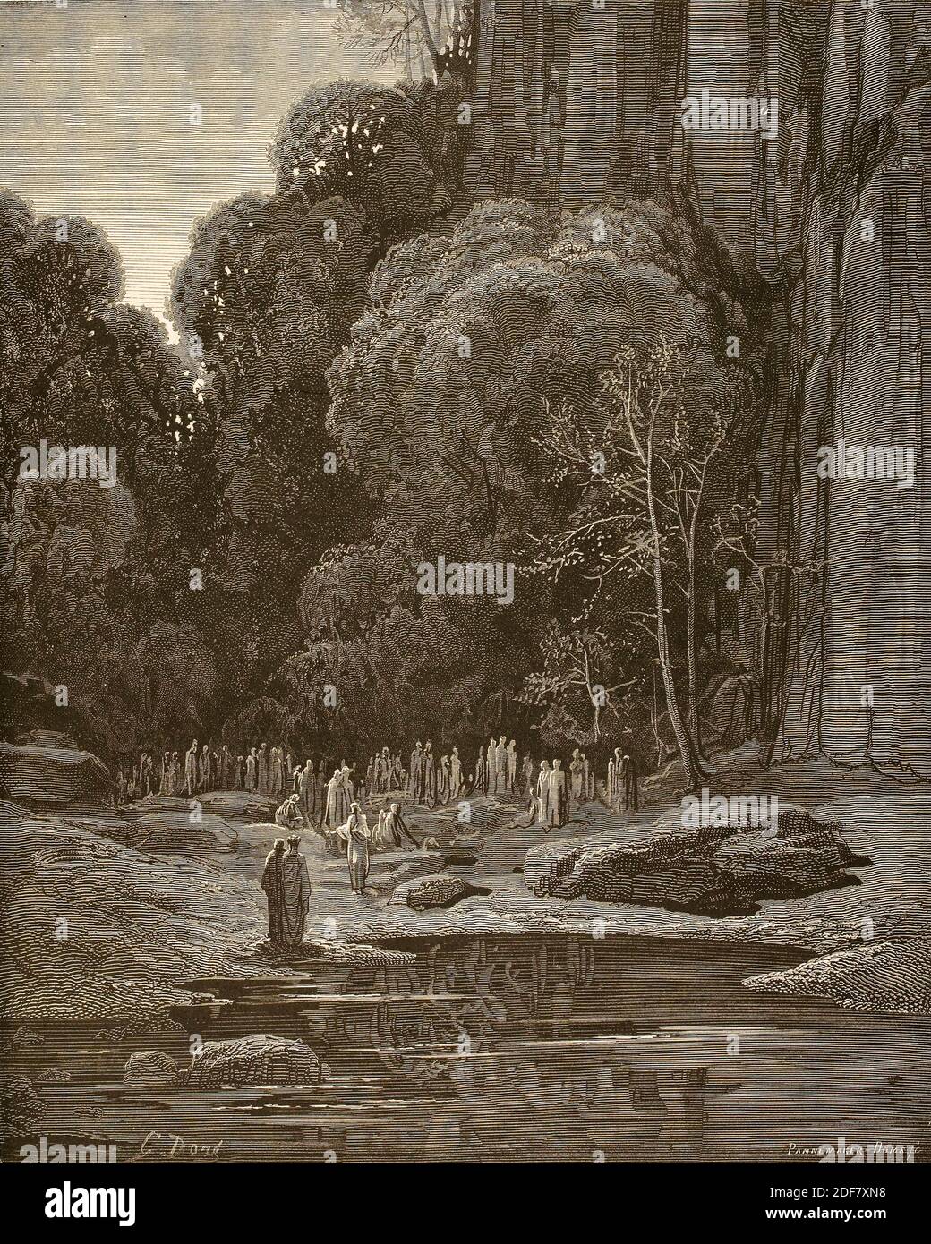 Dante - Divina Commedia - Purgatorio - Ilustración de Gustave Dorè - Canto V - Dante conoce algunos espíritus Foto de stock