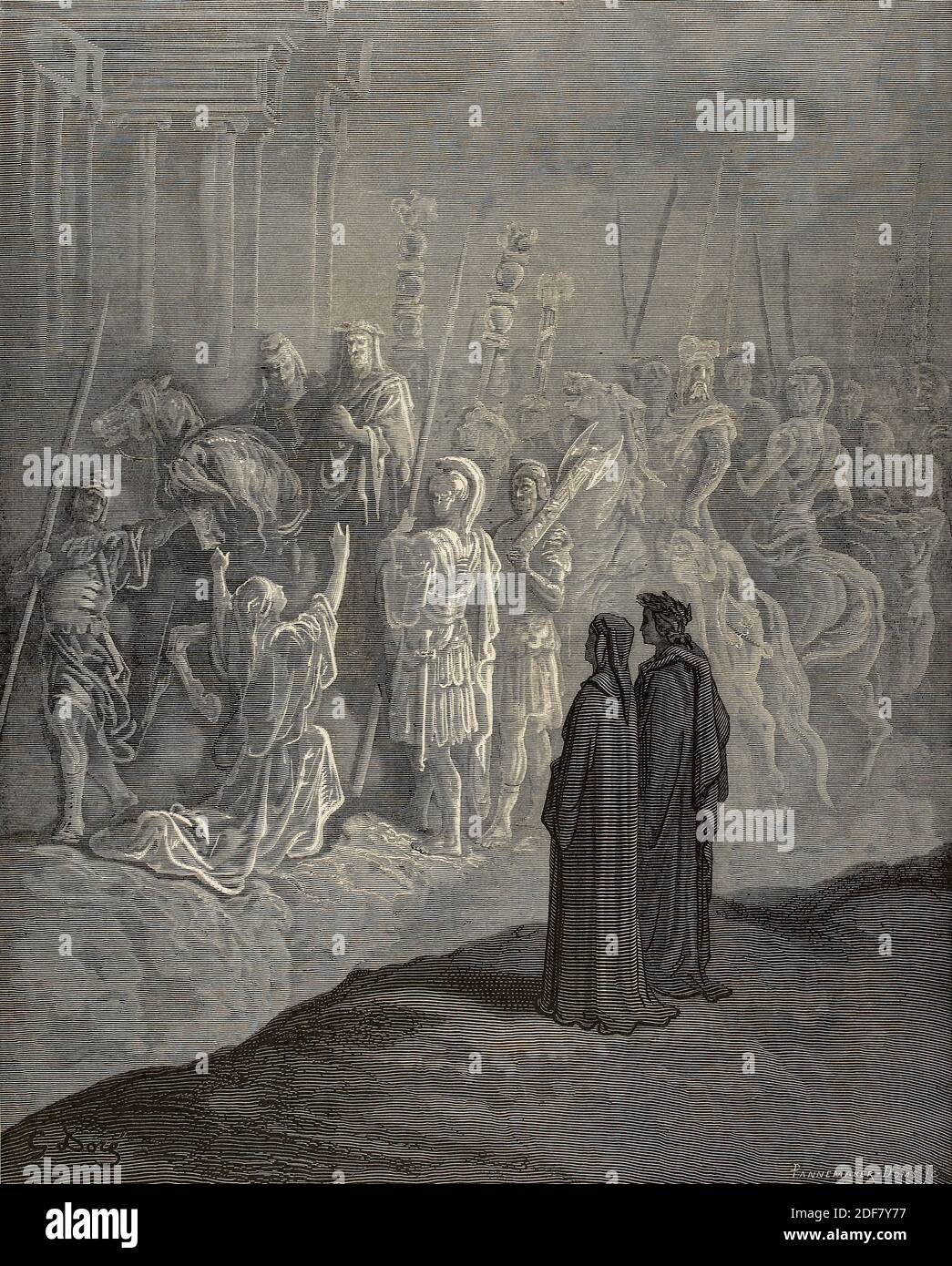 Dante - Divina Commedia - Purgatorio - Ilustración de Gustave Dorè - Canto X - ejemplo de humildad Foto de stock
