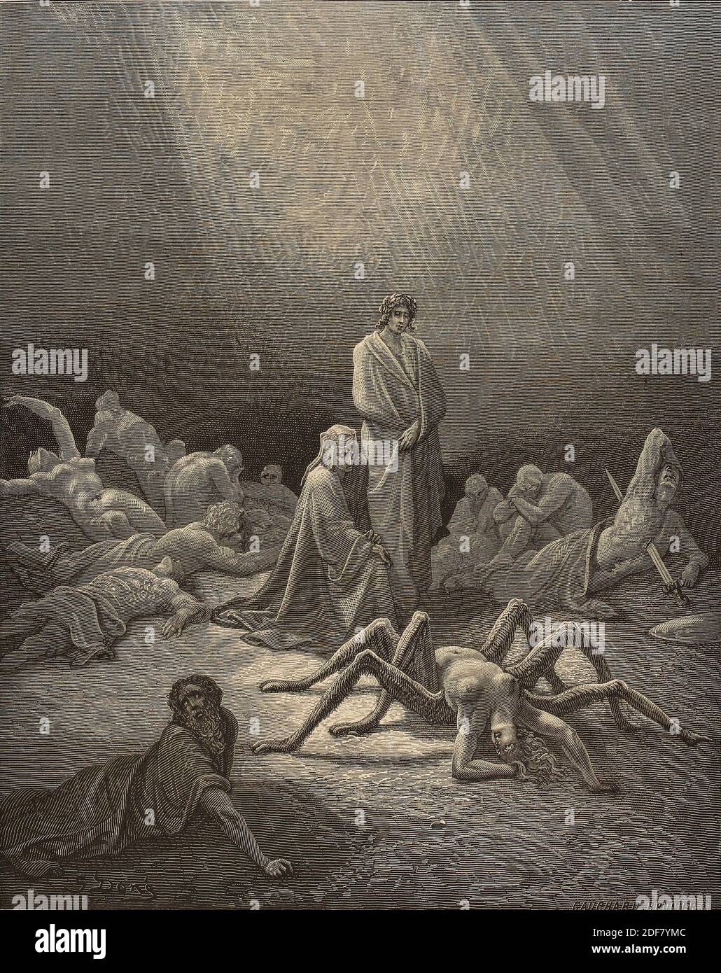 Dante - Divina Commedia - Purgatorio - Ilustración de Gustave Dorè - Canto XII - Aracne Foto de stock