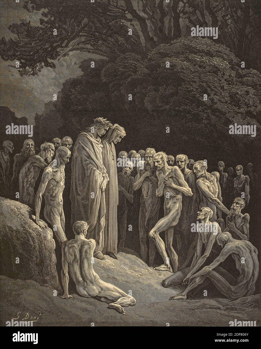 Dante - Divina Commedia - Purgatorio - Ilustración de Gustave Dorè - Canto XXIV - codicioso Foto de stock