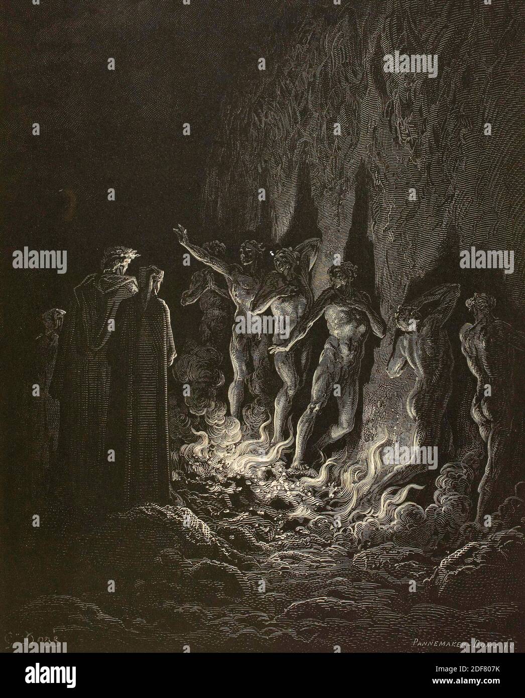 Dante - Divina Commedia - Purgatorio - Ilustración de Gustave Dorè - Canto XXV - las almas de los lujuriosos Foto de stock