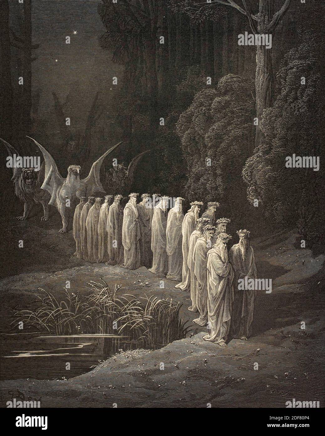 Dante - Divina Commedia - Purgatorio - Ilustración de Gustave Dorè - Canto XXIX - los veinticuatro ancianos Foto de stock