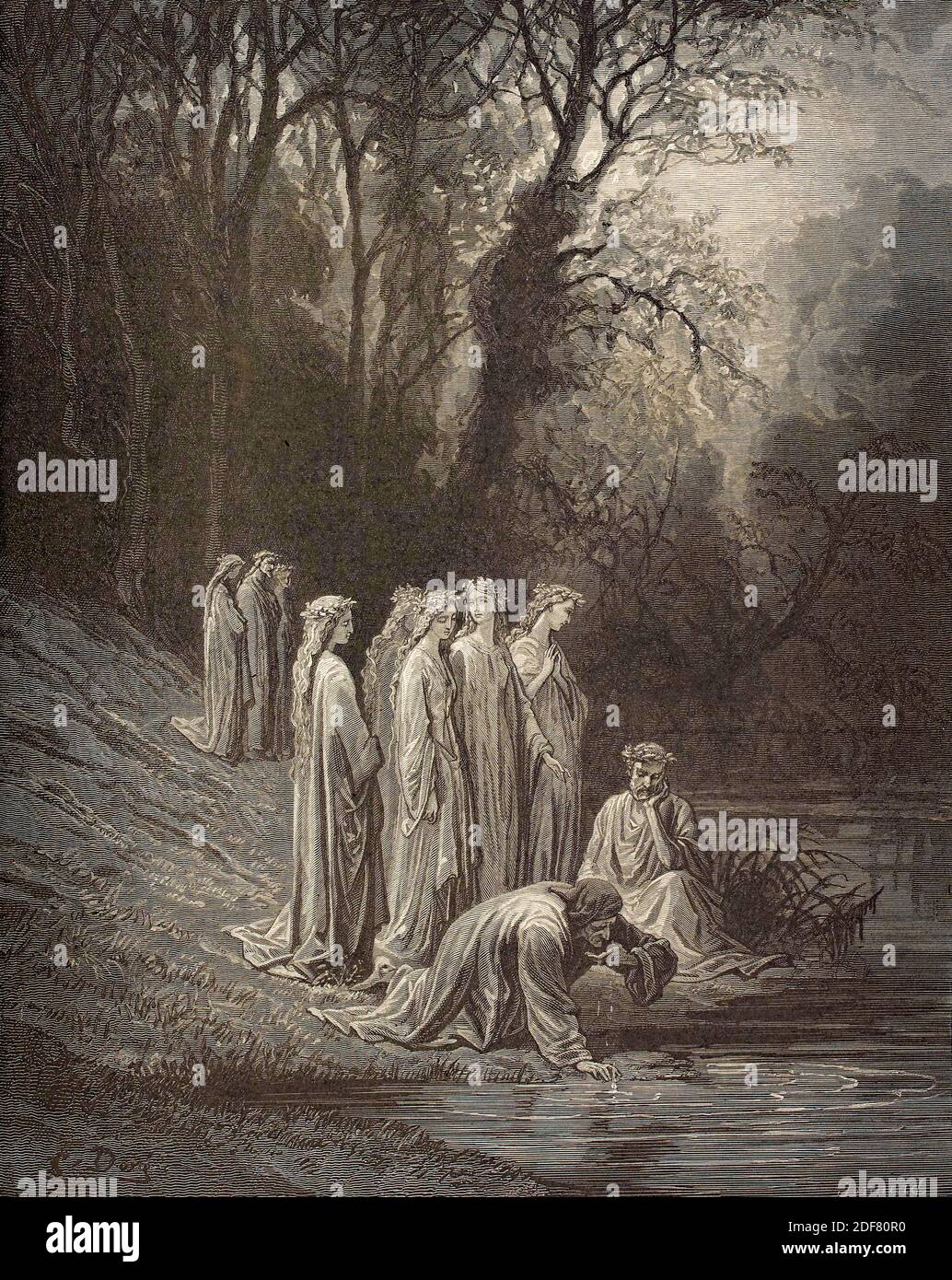 Dante - Divina Commedia - Purgatorio - Ilustración de Gustave Dorè - Canto XXXIII - Dante en el Eunoè Foto de stock