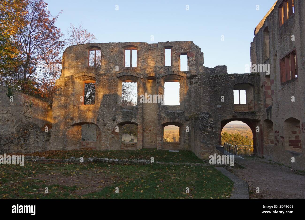 Ruinas del Castillo de Landskron en Oppenheim, Rheinhessen, construido siglo 13, Renania-Palatinado Foto de stock