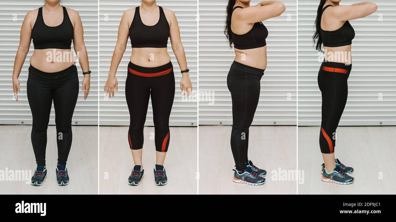 Mujer posando antes y después de la dieta de la pérdida del peso.  Transformación de la pérdida de peso de la dieta Fotografía de stock - Alamy
