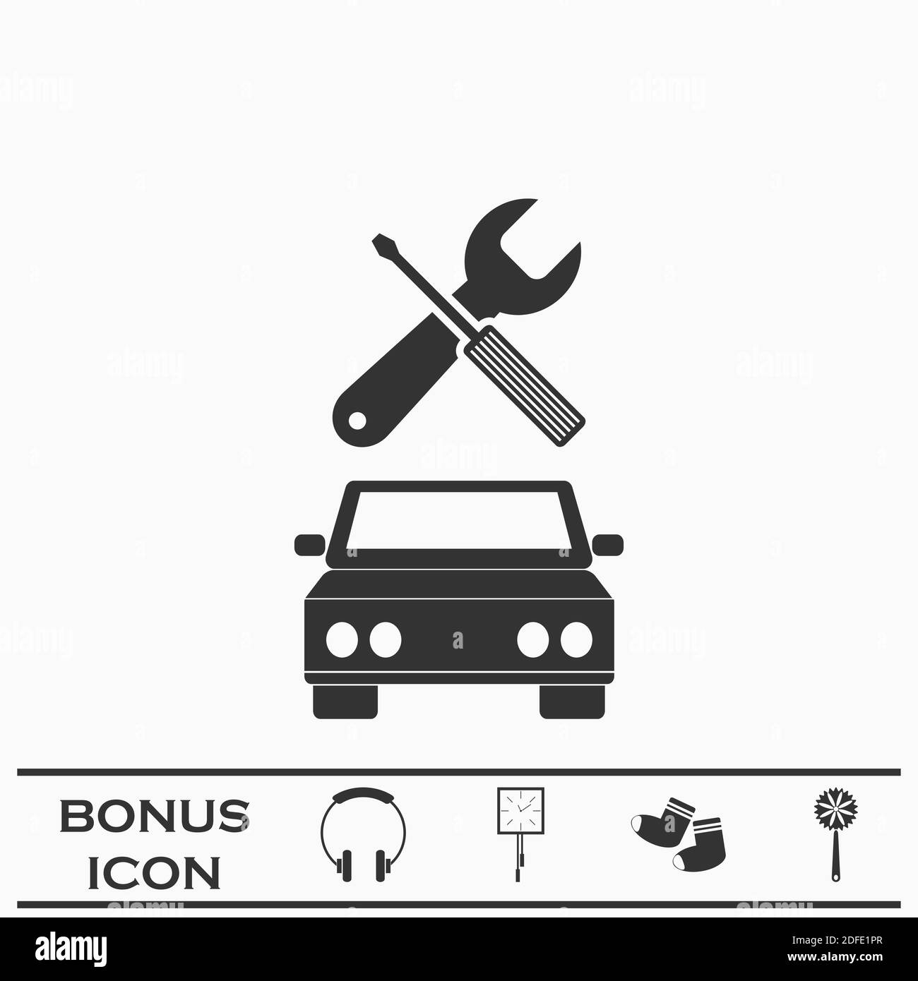 Servicio de coches icono plano. Pictograma negro sobre fondo blanco. Símbolo de ilustración vectorial y botón de bonificación Ilustración del Vector
