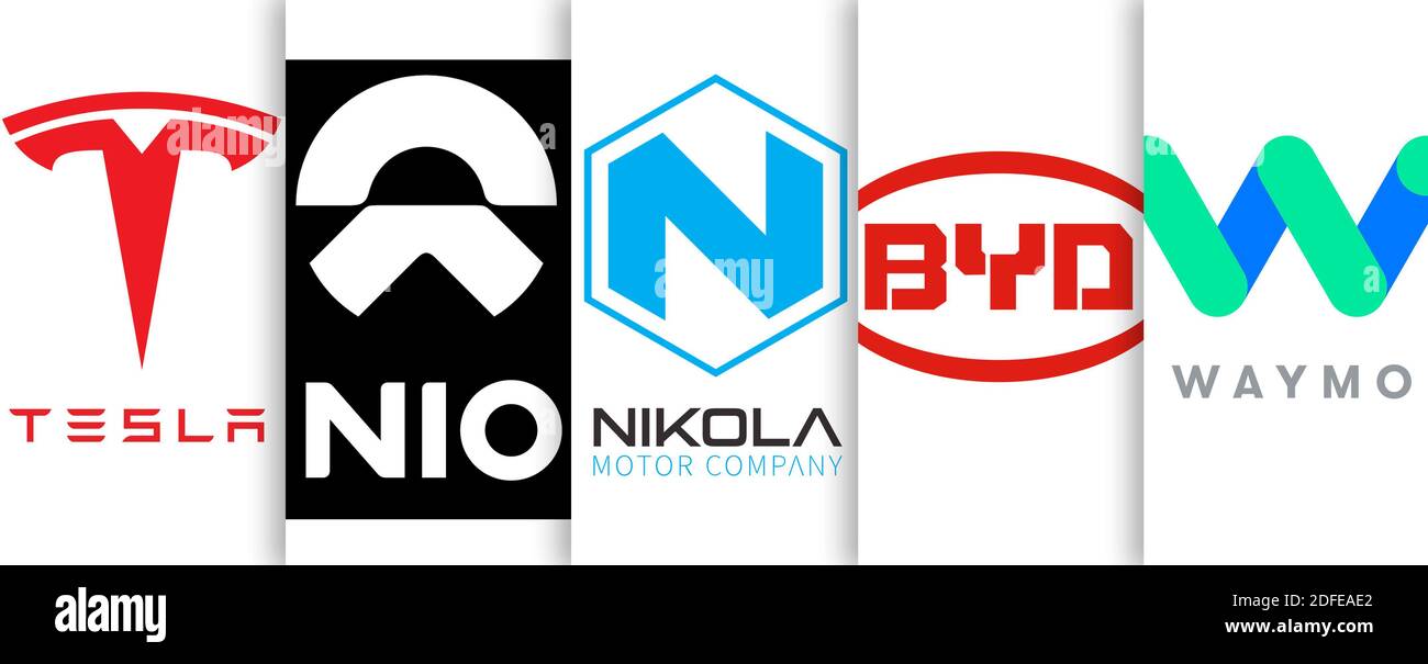 Tecnología de conducción eléctrica Tesla Nikola BYD nio Waymo Foto de stock
