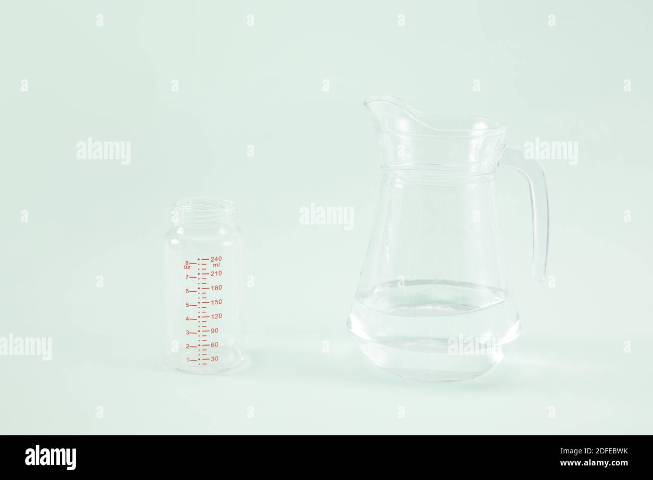 https://c8.alamy.com/compes/2dfebwk/una-botella-de-formula-vacia-y-una-jarra-de-agua-una-superficie-verde-2dfebwk.jpg